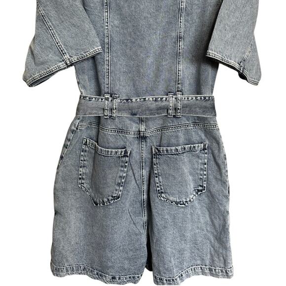 Driftwood NWOT Quilted Romper Belted Waist V Neck Denim Acid Wash Size Small - Picture 9 of 12